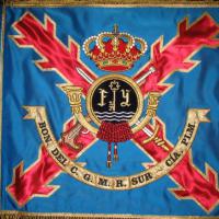 Guión Banderín bordado sobre tela de raso. Compañía de PLMM Bon.C.G. R.M. SUR Sevilla