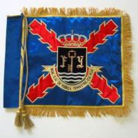 Guión Banderín bordado sobre tela de raso. Compañía de PLMM del Cuartel General Sevilla 