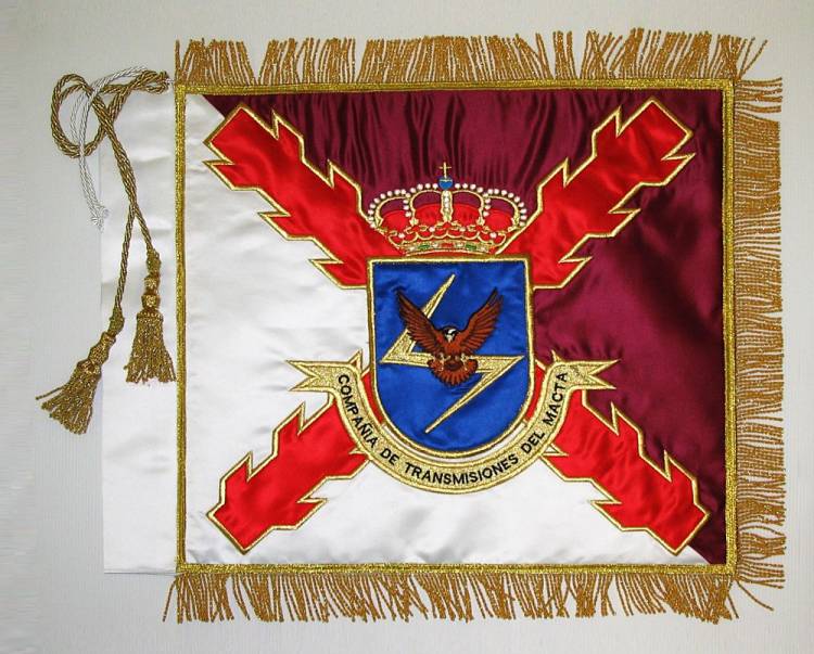 Guión Banderín bordado sobre tela de raso. Compañía de Transmisiones Sevilla