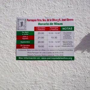 Rótulo cartel Señalizador de Horarios, Parroquia de la Oliva Dos Hermanas Sevilla