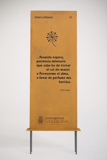 T&oacute;tem o Monolito calado sobre acero cort&eacute;n, para el Ayuntamiento de Grazalema en C&aacute;diz.