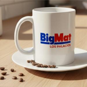 Taza grabada en sublimaci&oacute;n, para BigMat Los Palacios Sevilla.