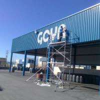 Rotulación de frente de chapa. Fábrica de aceites Goya, Ctra Sevilla Málaga