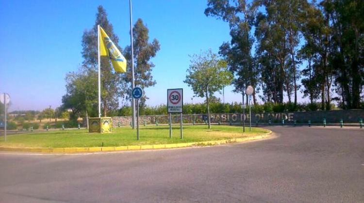 Bandera y mástil de la Universidad Pablo de Olavide, Sevilla