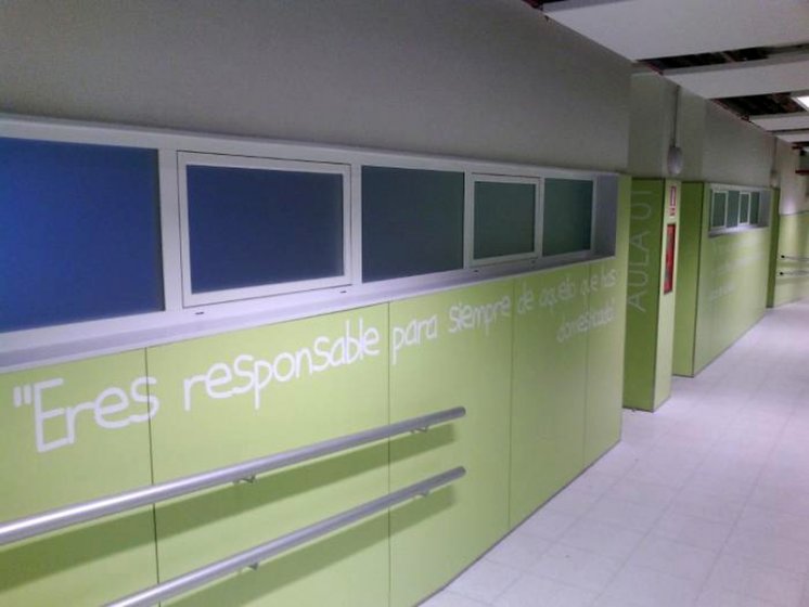 Rotulación de vinilos en Colegio en Alcalá de Guadaira Sevilla. Trabajos para Ferrovial-Agroman