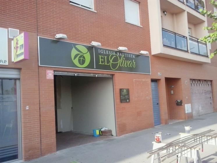 Rótulo Cartel chapa rotulada. Iglesia Bautista La Oliva, Dos Hermanas Sevilla