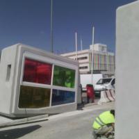 Rotulación de Cabinas de entrada a Mercasevilla. Trabajos realizados para Nicolás Escalona Construcciones.  Rotulación de vinilos traslúcidos