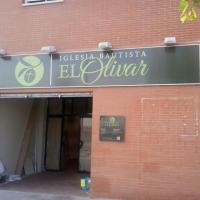 Rótulo Cartel chapa rotulada. Iglesia Bautista La Oliva, Dos Hermanas Sevilla