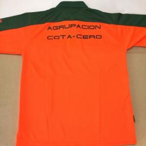 Polo trabajo alta visibilidad serigrafiado y transfer. Agrupación Motorista Cota Cero Sevilla.