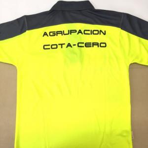 Polo trabajo alta visibilidad serigrafiado y transfer. Agrupación Motorista Cota Cero Sevilla.