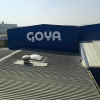 Rotulación de frente en vinilo. Fábrica de Aceites Goya, Carretera Sevilla Málaga.