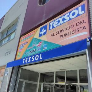 Bandeja dibón rotulada con vinilo laminado. Texsol Sevilla.