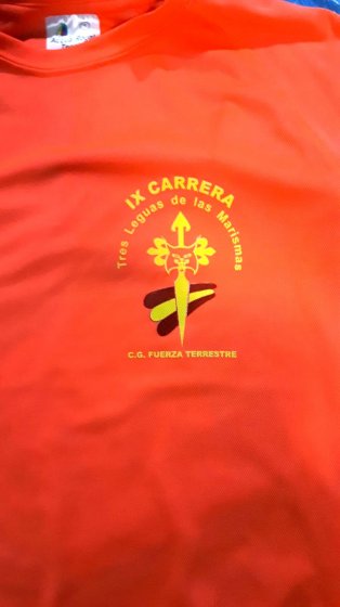 Camiseta técnica en serigrafía. Carrera las 3 Leguas de las Marismas. Futer Sevilla