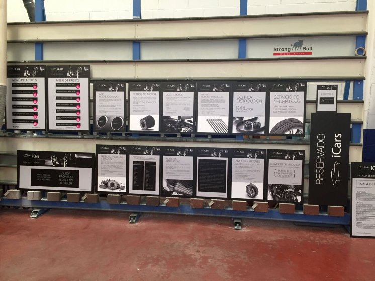 Carteles indicadores, señalización. Icars talleres. Alcampo de tamarguillo Sevilla