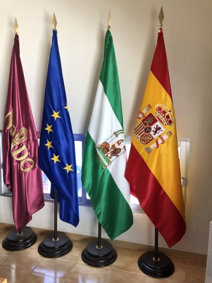 Banderas de despacho reglamentarias con peana y mástil.