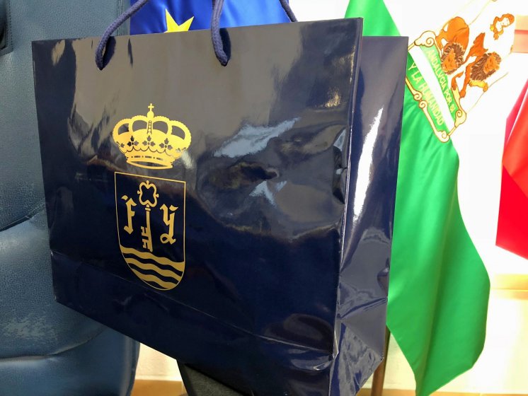 Bolsa de papel charol con tinta en oro, para el Cuartel General de la Fuerza Terrestre Sevilla. Futer