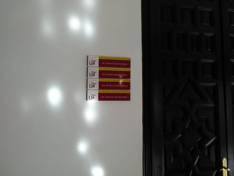 Carteler&iacute;a y se&ntilde;al&eacute;tica homologada en lamas de aluminio y vinilo laminado, para el Rectorado de la Universidad de Sevilla.