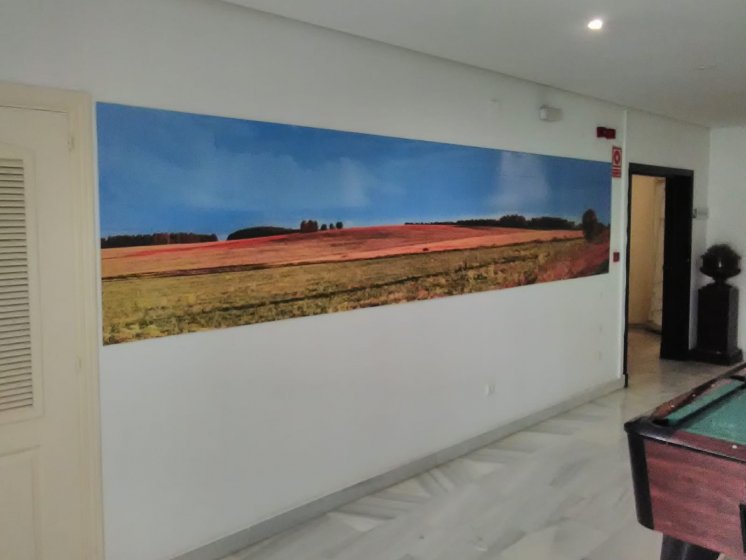 Fotomural en vinilo laminado en Apartahoel Simón Verde en Sevilla.