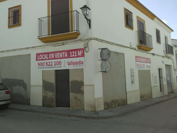 Lona publicitaria para venta de viviviendas y locales en distintas poblaciones de Sevilla para Aliseda.