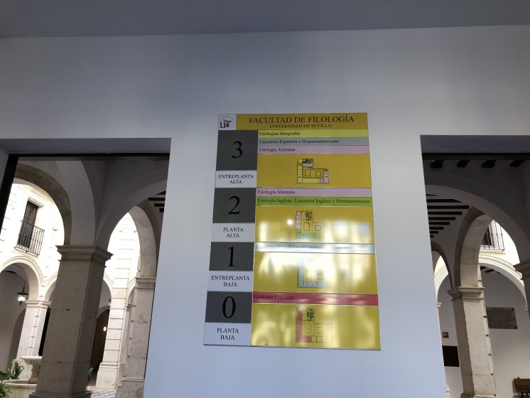 R&oacute;tulo Cartel de se&ntilde;alizaci&oacute;n de la Universidad de Sevilla.