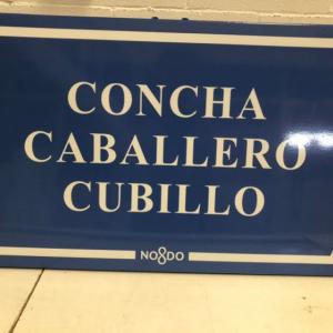 Rótulo Cartel en bandeja de señalización en aluminio rotulado con vinilos reflectantes. Callejero del Ayuntamiento de Sevilla.