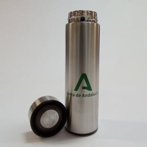 Merchandising o reclamo publicitario, termo acero inoxidable serigrafiado para Protocolo de la Junta de Andaluc&iacute;a en Sevilla.