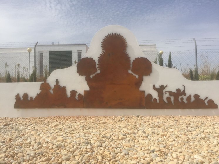 R&oacute;tulo en letras recortadas en acero cort&eacute;n para Giahsa Aguas de Huelva.