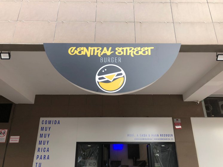 Rótulo caja corpórea para Burger Central Street